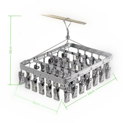 Pants Hanger Clothes Drying Racks Clip Hangers Metal with 36 Clips Windproof Hook Underwear Hanger Foldable Laundry Clip for Socks Bras (Silver) - color: Silver