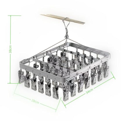Pants Hanger Clothes Drying Racks Clip Hangers Metal with 36 Clips Windproof Hook Underwear Hanger Foldable Laundry Clip for Socks Bras (Silver) - color: Silver