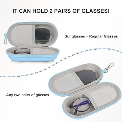 Double Glasses Case,Dual Eyeglasses & Sunglasses Organizer with Clip Zipper Closure for Travel 2 Pairs Storage Box - color: Blue