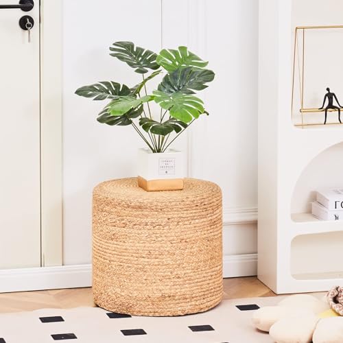 Wimarsbon 18'' Pouf Ottoman, Natural Braided Poof, Round Poufs, Rustic Handweave Lounge Pouffe, Boho Footrest Stool for Bedroom, Accent Table or Seat for Patio, Living Room - color: 18inch Natural Water Hyacinth Braid