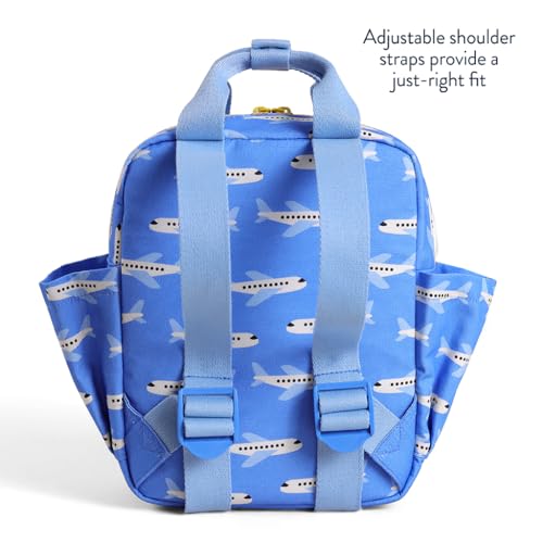 Itzy Ritzy Toddler Backpack - Daycare Bag - Features Adjustable Shoulder Straps, 2 Side Pockets & Spacious Interior with Wipeable Fabric Lining & Name Label, Airplane - color: Airplane