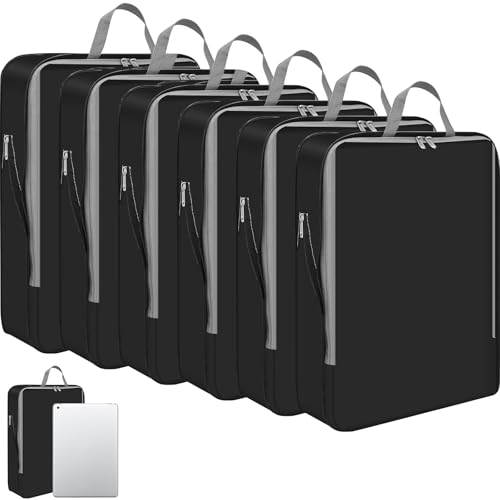 Hosuly 6 Pcs Ultralight Compression Packing Cubes for Travel 11 x 7 '' S Expandable Luggage Organizers for Save Space Family Long Trips (black 02) - color: Black 02, size: 11 x 7 ''