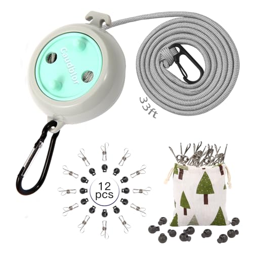 Portable Travel Clothesline Cord, Caudblor Adjustable 33ft Camping Clothes line, Laundry Drying Rope for Hotel Trip, Cruise, Outdoor/Indoor, with 12Pcs Stoppers, Windproof Clothespins - style: Blue