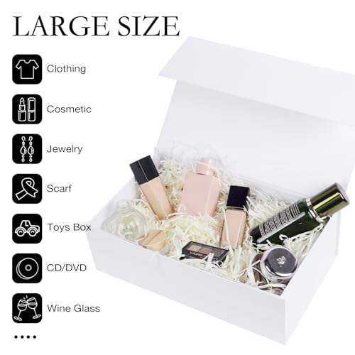 LFBOX White Gift Box with Magnetic Lids 13.8x8.3x4.4 in, Large Bridesmaid Groomsman Proposal Boxes 5 Pack, Collapsible Rectangle Storage Box - color: White, size: 1 count (Pack of 5)
