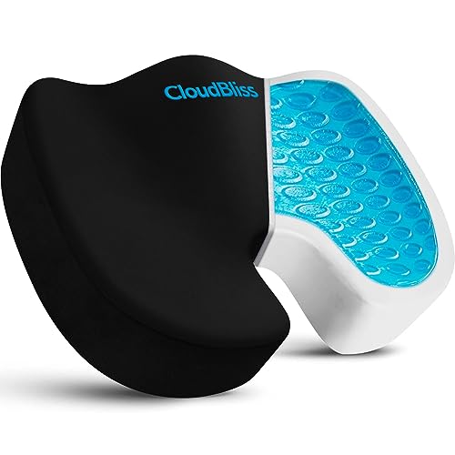 CloudBliss Gel Seat Cushion - Cooling Gel Enhanced, Memory Foam, Ergonomic Seat Cushion for Long Sitting for Office, Game, Car, Airplane (X-Large, Black) - color: Black, size: X-Large