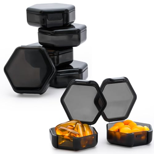 Small Pill Box, 7 Packs Travel Pill Case, Portable BPA Free Mini Organizer for Pocket Purse, Daily Medicine Vitamin Container, Fish Oil and Supplement Storage - color: Black