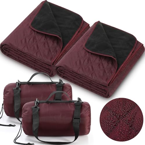 Tranqun 2 Pcs Large Waterproof Outdoor Blanket 78 x 55'' Windproof Blanket Quilted Waterproof Fleece Sandproof Foldable Warm Stadium Blankets for Camping Picnic Sporting Event Cold Weather(Dark Red) - color: Dark Red