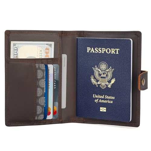 Polare Slim RFID Blocking Leather Passport Holder Travel Bifold Wallet For Men (Dark Brown(Snap Version)) - color: Dark Brown(Snap Version)
