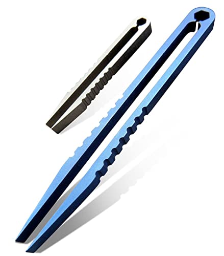 Canku 2pcs Mini Tweezers Titanium Portable Titanium Alloy EDC Tweezers Survival Camping Outdoor Travel Mini Tool(Blue) … - color: Blue