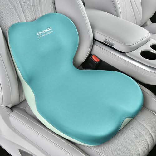 Coverado Car Seat Cushion and Lumbar Support Pillow One Piece, Memory Foam Ergonomic Back Support Driving Seat Cushion for Back Pain, Non-Slip Washable Cushion for Car, Driver, Office - color: Green, size: 1 Piece