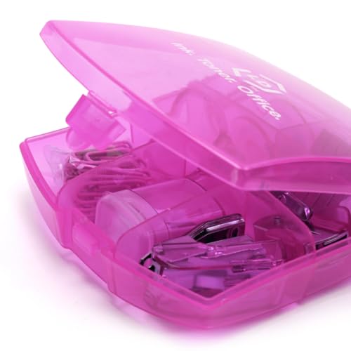 LD Products Pink Mini Office Supply Kit Portable Case with Scissors, Paper Clips, Tape Dispenser Set, Pencil Sharpener, Mini Stapler with Staples and Staple Remover - color: Pink