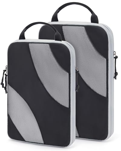 BAGSMART Compression Packing Cubes, 6 Set/4 Set/2 Set Travel Packing Cubes for Carry on Suitcases, Compression Suitcase Organizers Bag Set & Travel Cubes for Luggage, Lightweight Packing Organizers - color: Black-2 Set, size: 2 Set