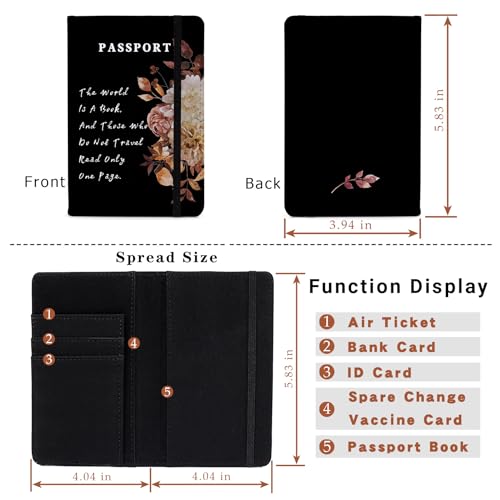 Passport Book Holder Passport Wallet for Children Passport Holder for Kid Passport Cover for Boy and Girl Passport Case Passport Books Holder 1 PCS Mother's Day (6x4IN) - color: Black Flower-1pcs
