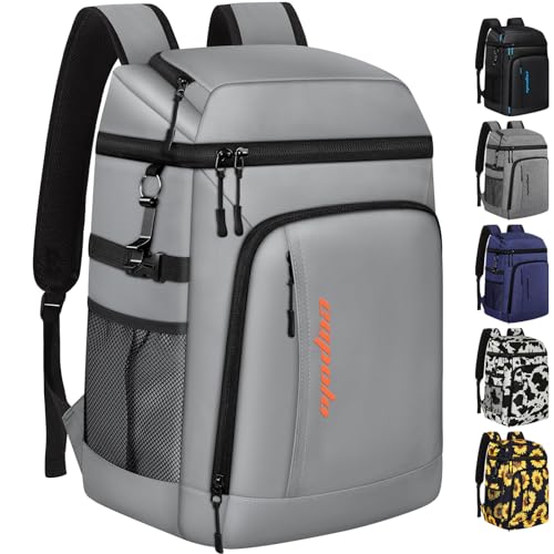 Capolo Cooler Backpack Insulated Leak Proof 36/45 Cans, Soft Camping Bacpack Cooler Thermal Bag Ice Chest, Portable Waterproof Travel Cooler Bag for Lunch Beach Picnic Shopping - color: Leather gray, size: 36 Cans