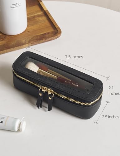 Popvibe Clear Makeup Bag Travel Cosmetic Case Transparent Toiletry Bag with Zipper, Portable Make Up Organizer Traveling Compact Car Bag for Essentials - color: Black, style: Slim Sleek