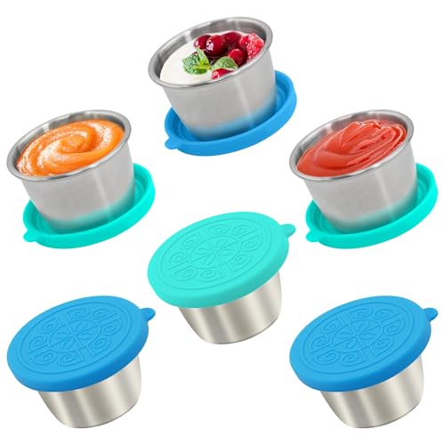 Qukaka 6x2.7 Oz Salad Dressing Container to Go,Handy Leakproof Stainless Steel Meal Prep Containers Reusable,Sauce Containers for Lunch Box, Picnics, Travel, Office and Kitchen Storage - color: Ocean, size: 2.7oz