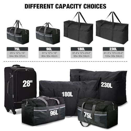 REDCAMP Foldable Travel Bag, Large Sports Bag, 75L/96L/100L, Lightweight Waterproof Tote Bag - color: Black 230L
