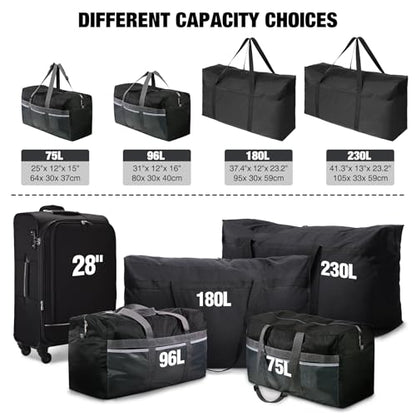 REDCAMP Foldable Travel Bag, Large Sports Bag, 75L/96L/100L, Lightweight Waterproof Tote Bag - color: Black 180L