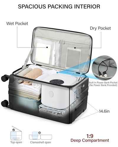 Hanke 28 Inch Expandable Checked Luggage with Cup Holder and Charger Port, Top Opening Hard Shell Large Suitcases with Wheel, Big Travel Rolling Suitcase Trunk Luggage with Lock,Jet Black - color: Jet Black, size: Expandable 28 Inch
