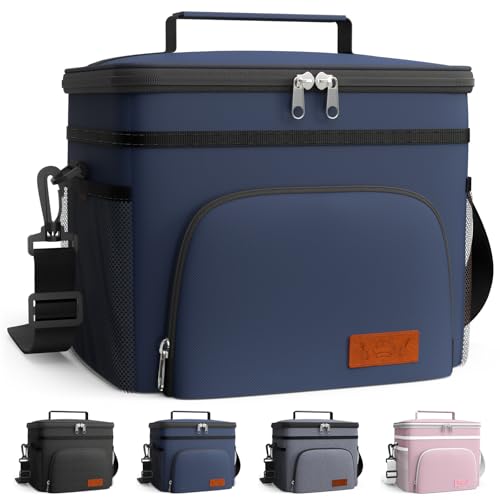 HOTOR Insulated Lunch Box for Men & Women - Leak-Proof Cooler Lunch Bag with 4 Pockets, Adjustable Strap, Ideal for Work, Picnic, Travel - Medium, Navy Blue, 10.2"×6.9"×8.5" - color: Navy Blue, size: 9l - 1 Tier