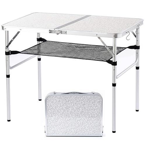 YUFIFAIRY Aluminum Camp Table, Folding Table Portable,Lightweight,Foldable with 2 Adjustable Height, Indoor Outdoor Table for Cooking, Picnic, 2 Heights, 36''L x24''W - color: Silver, size: 36''L x24''Wx28"H