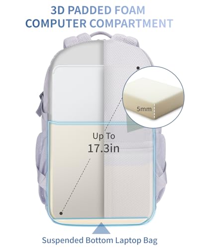 ECOHUB Travel Backpack for Women, 17.3 inch Suspended Laptop Backpack, Fashion Water-Resistant College Computer Bookbag, 28L Personal Item Bag with 12 Pockets for Causal, Work, Grey - color: Grey