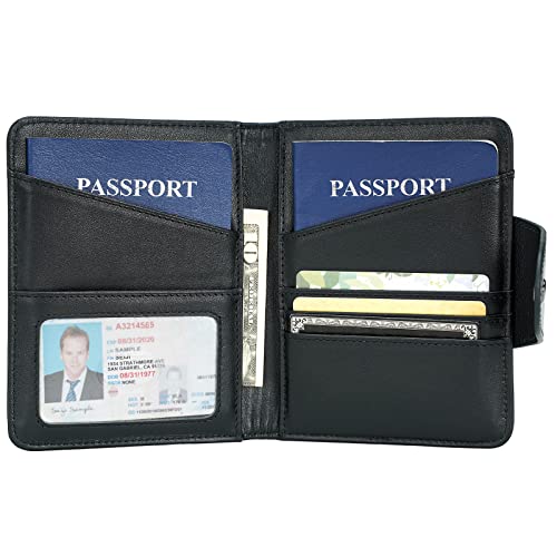 Polare Napa Leather Slim and Soft RFID Blocking wallet For Men Snap Bifold Travel Wallet Passport Holders 2 Passports (Black) - color: Black