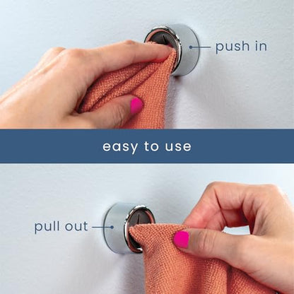 S&T INC. Round Adhesive Push Towel Hooks for Kitchen, Hand and Dish Towels, Grey, 4 Pack - color: Gray