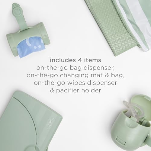 Ubbi On-the-Go Diapering Gift Set, Includes Changing Mat and Bag, Wipes Dispenser, Pacifier Holder and Bag Dispenser, Newborn Essentials, Sage - size: One Size, style: Sage Diaper Gift Set
