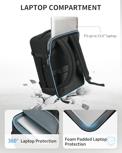 ECOHUB Travel Backpack for Men Women, Carry on Backpack with USB Charging Hole, Spirit Airlines Personal Item Bag Flight Approved, 15.6 Inch Laptop Backpack with Anti Theft Pockets, 30L, Black - color: Black, size: 18 inch underseat