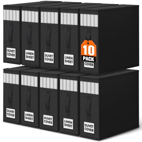 WOWBOX Sheet Organizers and Storage,Closet Bed Sheet Organizer Under Bed Storage and Organization with Label Cards & Clear Window for Bedding Sheets,Duvet Covers,Blankets (10 Pack，Black) - color: Black, size: 10 Pack