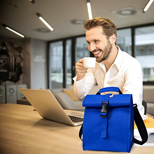 SUNNY BIRD Insulated Lunch Bag Rolltop Lunch Box Tote Lunchbox Bag for Women, Men, Adults and Kids (Blue) - color: Blue