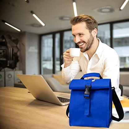 SUNNY BIRD Insulated Lunch Bag Rolltop Lunch Box Tote Lunchbox Bag for Women, Men, Adults and Kids (Blue) - color: Blue