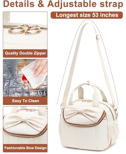 Bluboon Lunch Box for Women, Large Insulated Lunch Bag with Shoulder Strap, Adult Lunch Tote Teacher Nurse, Bow Lunch Cooler Gifts for Work Picnic Travel, Black (Biege) - color: Beige