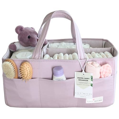 Lily Miles Baby Diaper Caddy Organizer, Wipeable Diaper Organizer Basket with 8 Pockets for Newborn Essentials, Baby Shower Gifts, Nursery Tote Bag for Changing Table or Car (Rosy Lilac, Large) - color: Rosy Lilac, size: Large