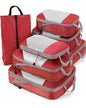 Meowoo 7 Set Compression Packing Cubes for Travel, Durable Ripstop Mesh Suitcase Organizer with Shoe Bag, Ultralight & Expandable Space Saver Travel Cubes - color: Red