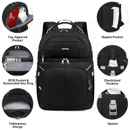 Insulated Cooler Backpack,Double Deck Leakproof Cooler Bag,Insulated Backpack Cooler Lunch Backpack for Men Women - color: Grey+Black
