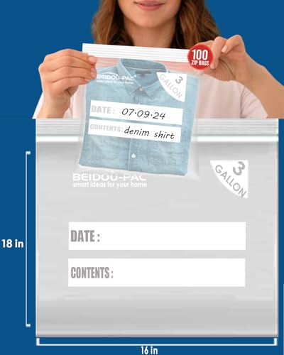 BEIDOU-PAC 3 Gallon Large Plastic Bags with Zipper Top, | 100 Count | 2 Mil | 16" x 18" | Heavy-Duty Reusable Clear Freezer Storage Bags - style: Zip | 3 gal 100 count