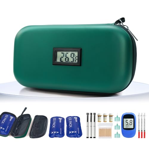 Gosemai TSA Approved Insulin Cooler Travel Case Medication Cooler for Travel with Thermometer Temperature Display Diabetic Medication Organizer Medical Travel Cooler Bag with 2 Ice Pack (Green) - color: Green