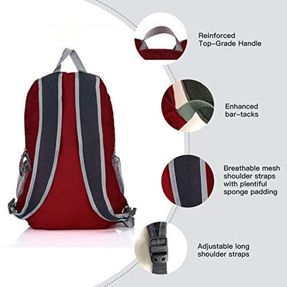 Outlander Packable Handy Lightweight Travel Hiking Backpack (Dak Red, 33L) - color: Dark Red, size: 33L