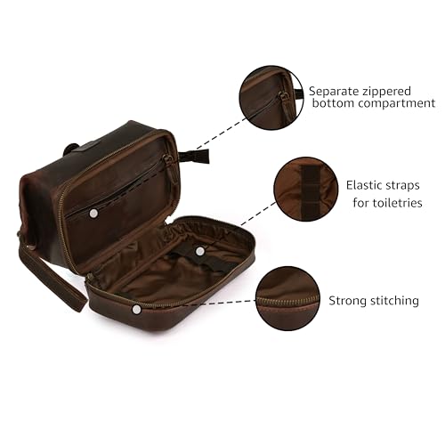 LEATHER VILLAGE Genuine Leather Dopp Kit – Large Travel Toiletry Bag with Waterproof Lining, Dual-Zip Design for Men & Women, Organizer for Shaving, Makeup & Essentials - Cherry - color: Cherry
