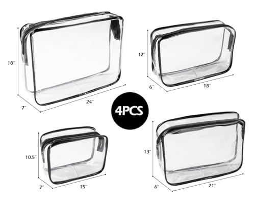 4Pack Black Clear Cosmetic Bags for Women Zipper Pouches Set PVC TSA Approved Toiletry Bag Organizers Packing Cubes