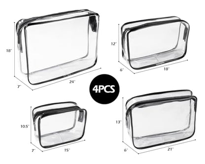 4Pack Black Clear Cosmetic Bags for Women Zipper Pouches Set PVC TSA Approved Toiletry Bag Organizers Packing Cubes