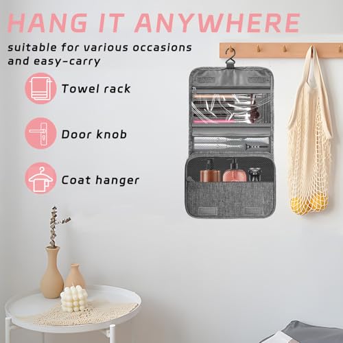 Toiletry Bag Travel Bag with Hanging Hook, Waterproof Shower Bathroom Hanging Toiletry Bag for Men Women,Small Multifunctional Makeup Cosmetic Bag,Portable Toiletries Bag Travel Organizer (Grey) - color: B4-Grey