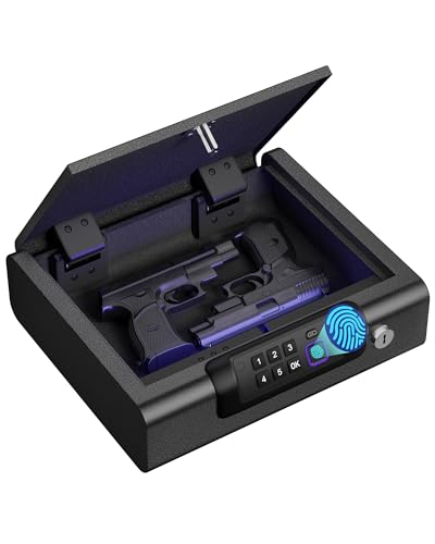 BILLCONCH Gun Safes Biometric Gun Safe Portable Pistol Safes Electronic Lock Box Key Access with LED Light Silent Mode Bedside Gun Safe for Pistols, Gun Lock Box for Nightstand - color: Black, size: 8.6"x 10"