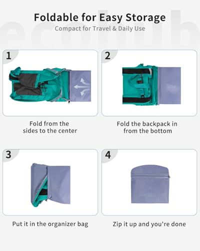 ECOHUB 15L Lightweight Casual Daypack, Packable Backpack for Daily Use, Hiking & Travel, Foldable Small Backpack with Stretch Mesh Pockets, Water-Resistant Nylon, Reflective Design - color: Pacific Teal