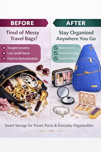 Travel Essentials Gift Set for Women – 7 Pc Travel Kit with Sling Bag, TSA Pouch, Jewelry Case & Sleep Mask - color: Mystic Blue