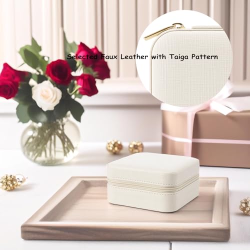 Vlando Small Travel Jewelry Box Organizer - Mirrored Carry-on Jewelries Necklaces Rings Earrings Necklace Storage Case, Beige - color: a. Beige