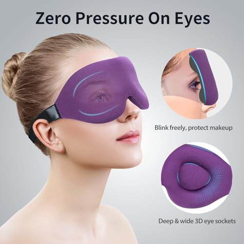 Sleep Mask, Blackout 3D Contoured Sleeping Eye Mask, Upgraded Eyelash Friendly Night Blindfold with Adjustable Strap, Lightweight Soft Eyeshade for Women Men, Concave Cup Eye Cover for Travel Nap - color: Purple
