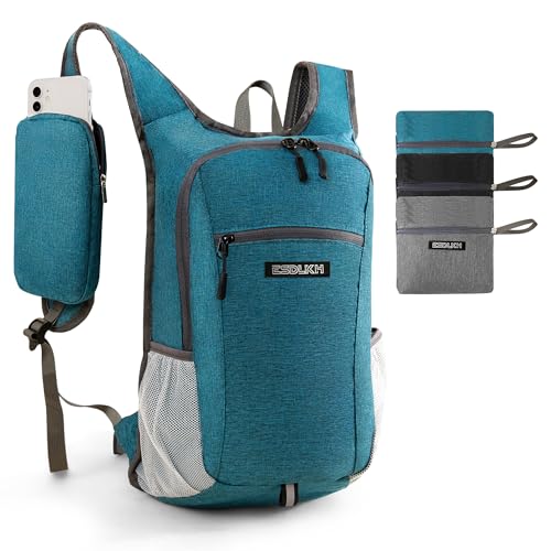 Small Hiking Backpack with Detachable Front Phone Holder, Foldable Packable Back pack with Chest and Waist Strap, Lightweight Daypack for Women Men (Blue, 15L) - color: Blue